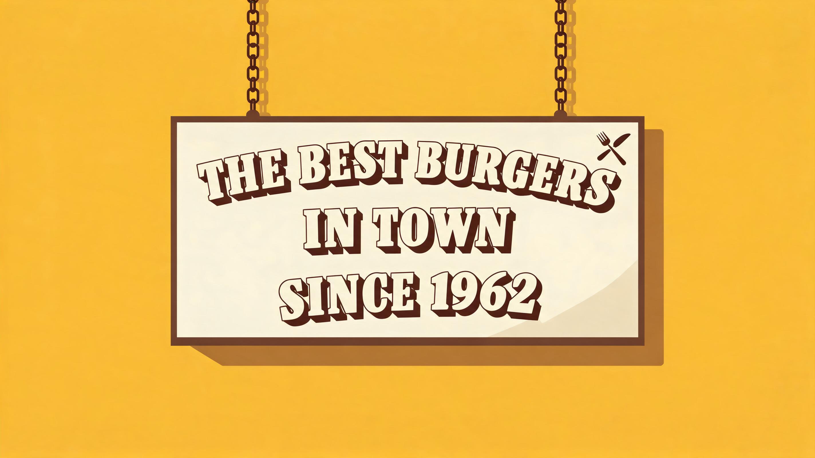 "THE BEST BURGERS IN TOWN SINCE 1962" — Kagemoji text effect