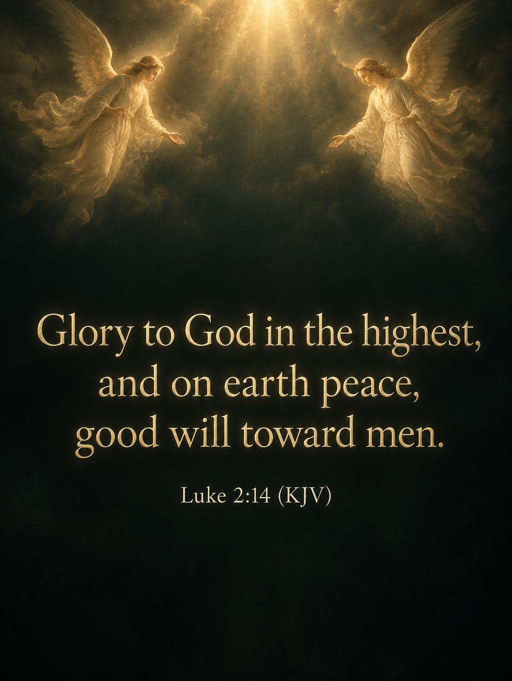 Glory to God in the highest, and on earth peace, good will toward men.
Luke 2:14 (KJV) — Fe