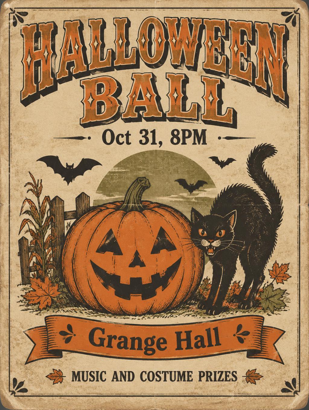 HALLOWEEN BALL
Oct 31, 8PM
Grange Hall
music and costume prizes