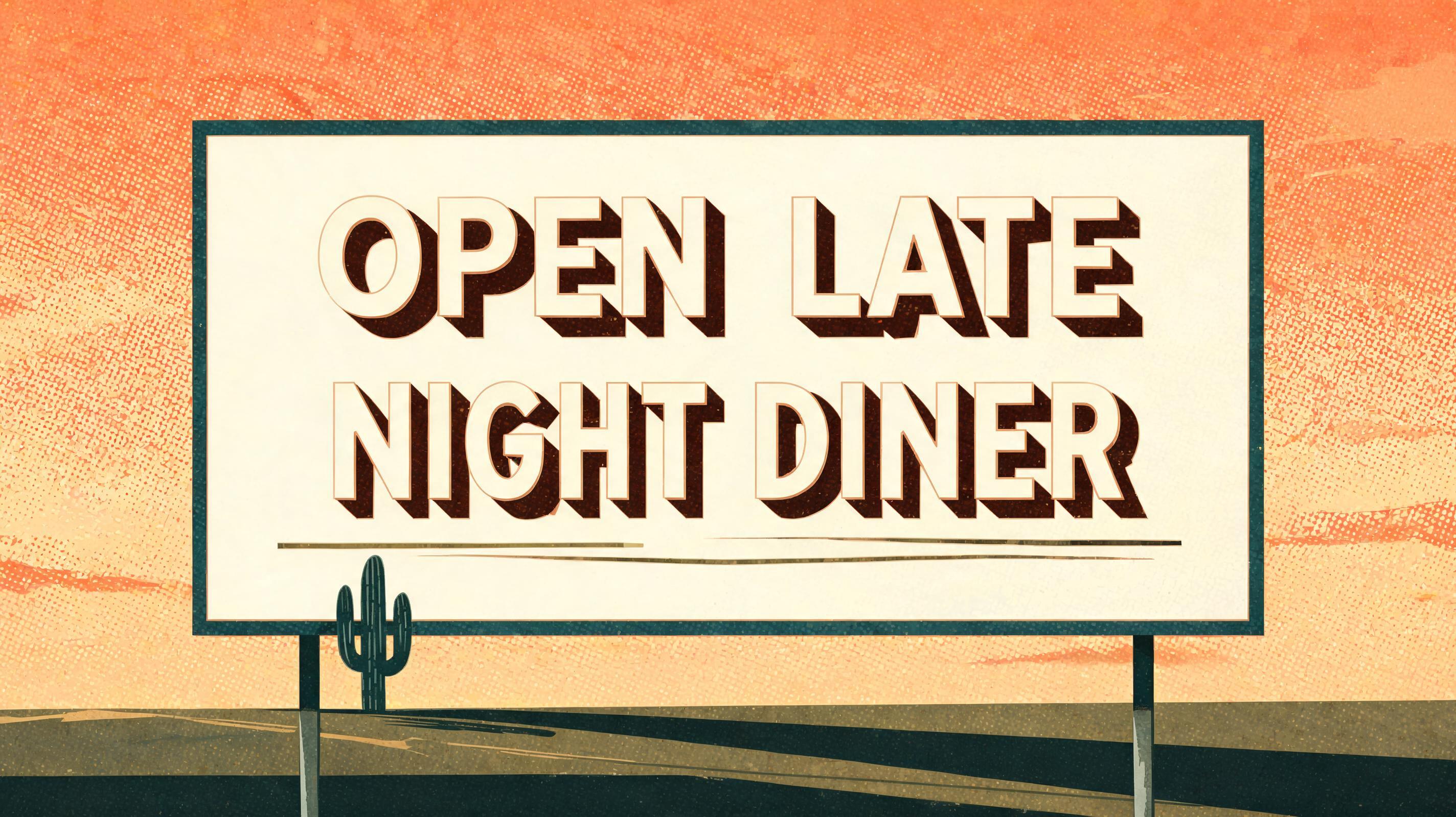 "OPEN LATE NIGHT DINER" — Kagemoji text effect