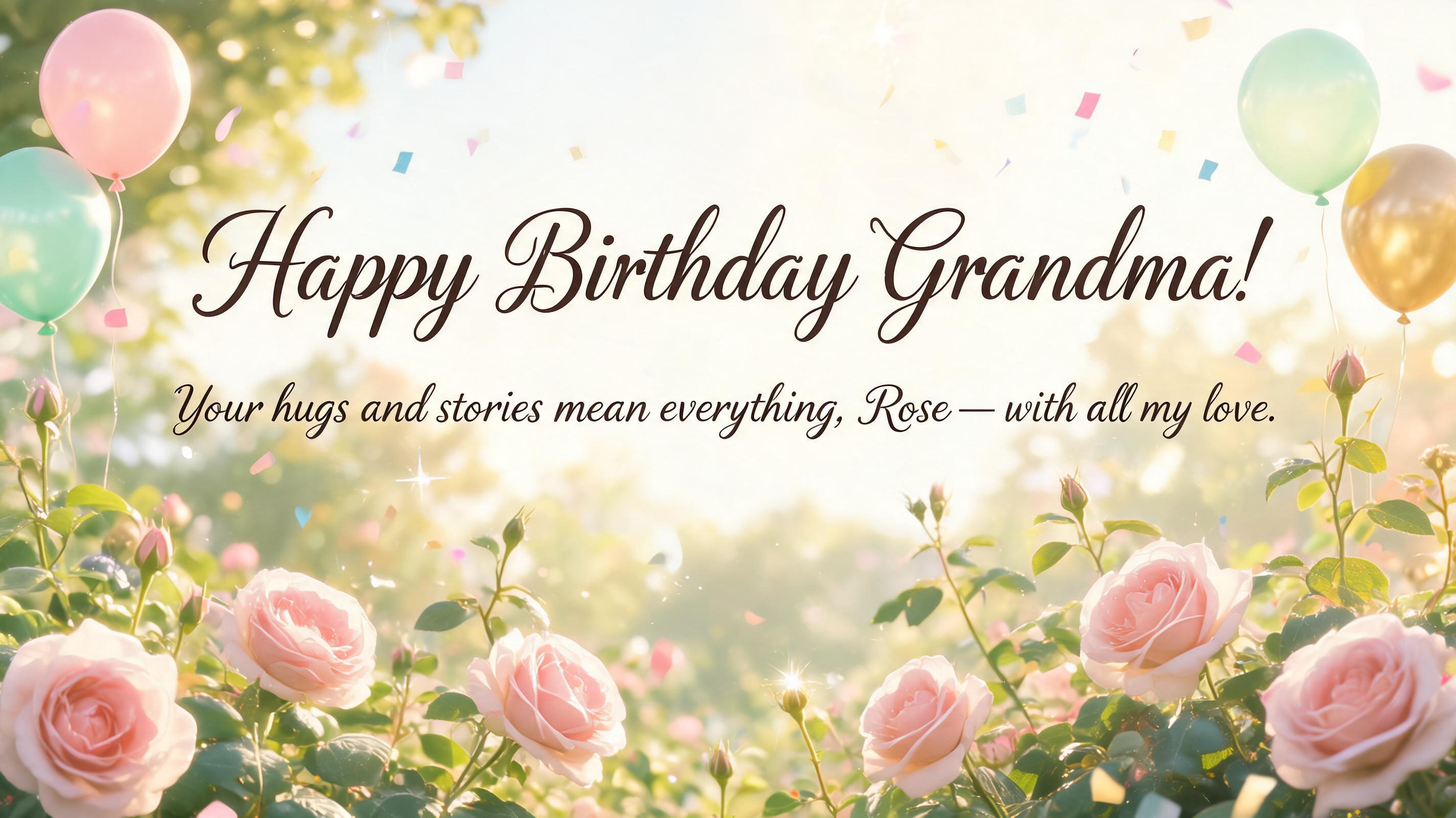 "Happy Birthday Grandma!
Your hugs and stories mean everything, Rose — with all my love." — Birthday | AI Text Effect Generator