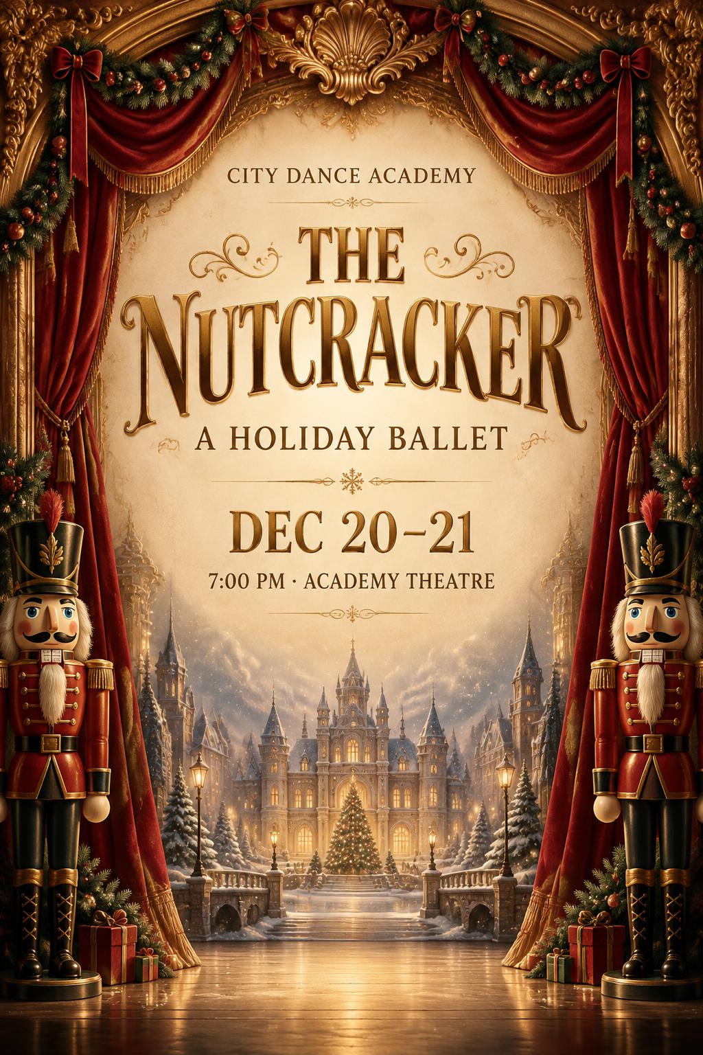 THE NUTCRACKER
CITY DANCE ACADEMY
A HOLIDAY BALLET
DEC 20–21
7:00 PM · ACADEMY THEATRE