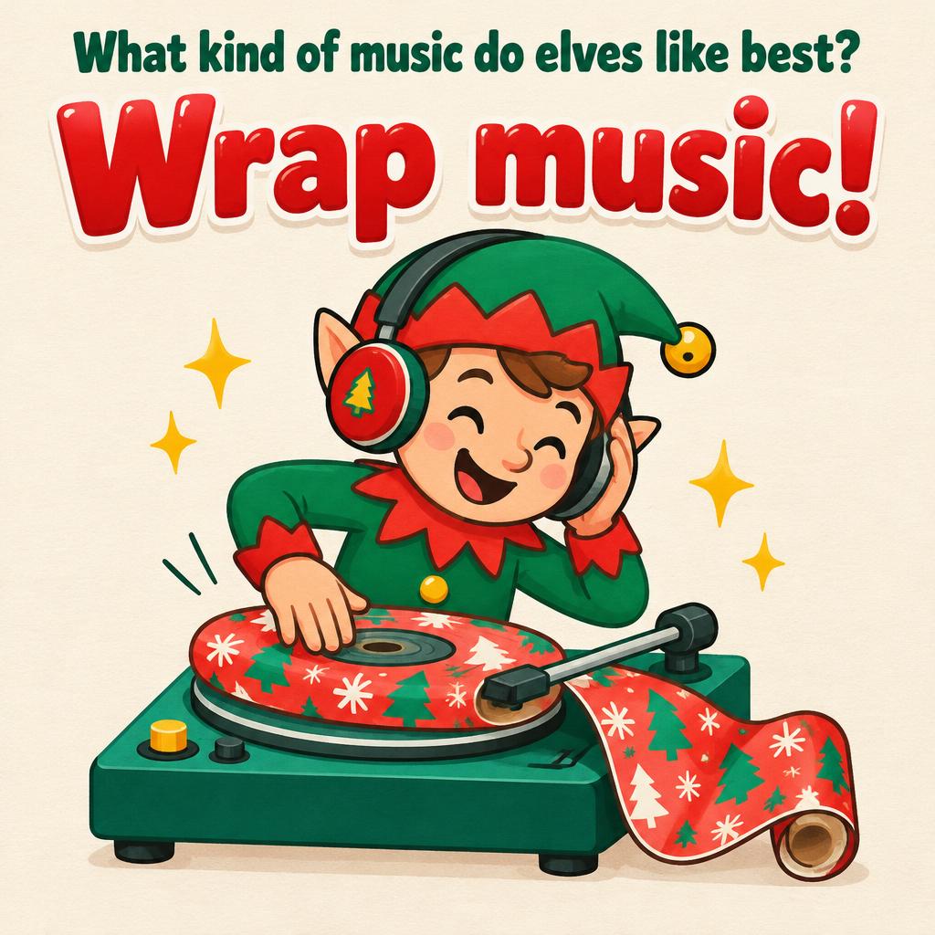 "What kind of music do elves like best?
Wrap music!" — Candy Cutout Christmas | AI Text Effect Generator