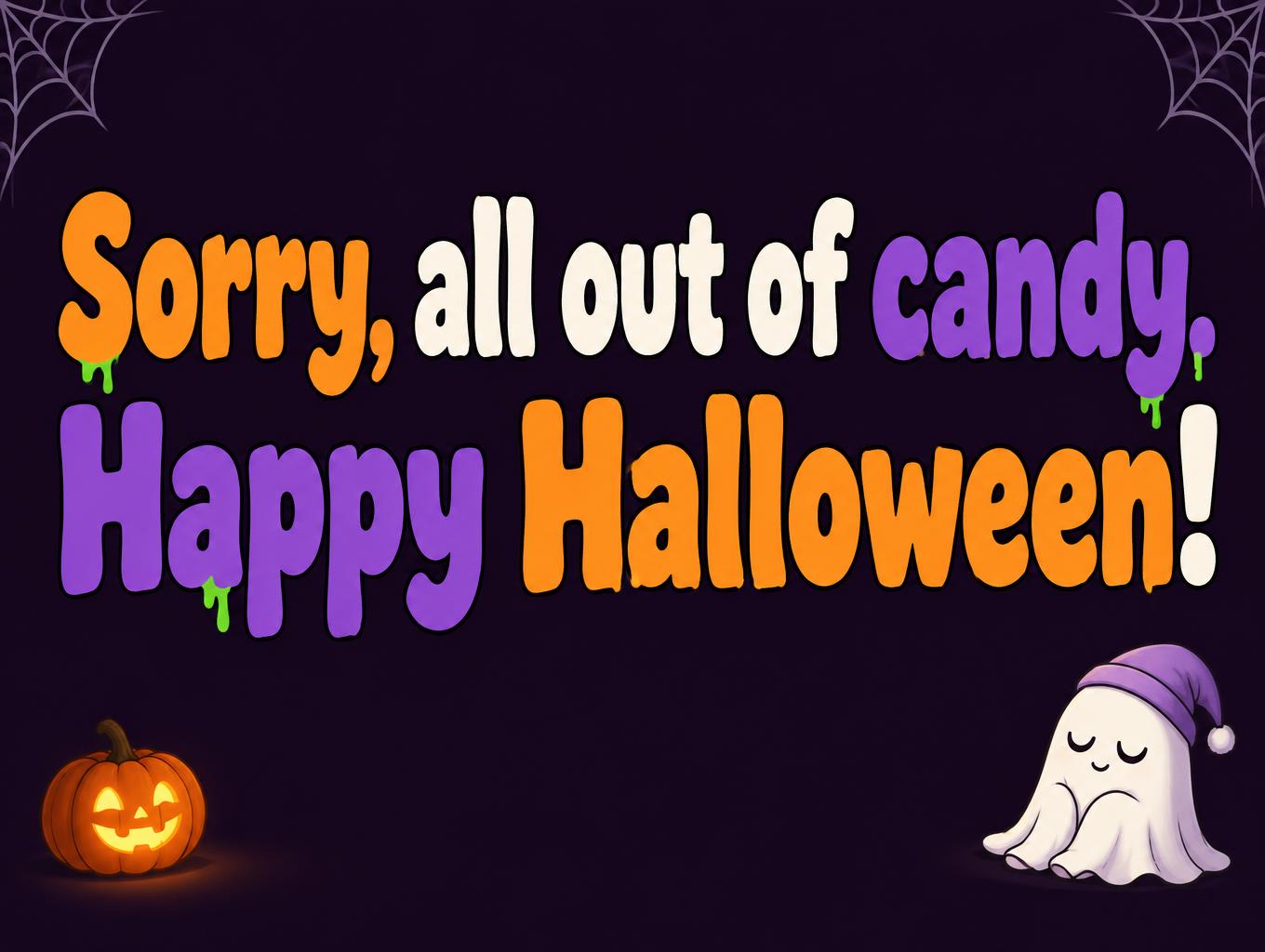 "Sorry, all out of candy. Happy Halloween!" — Halloween | AI Text Effect Generator