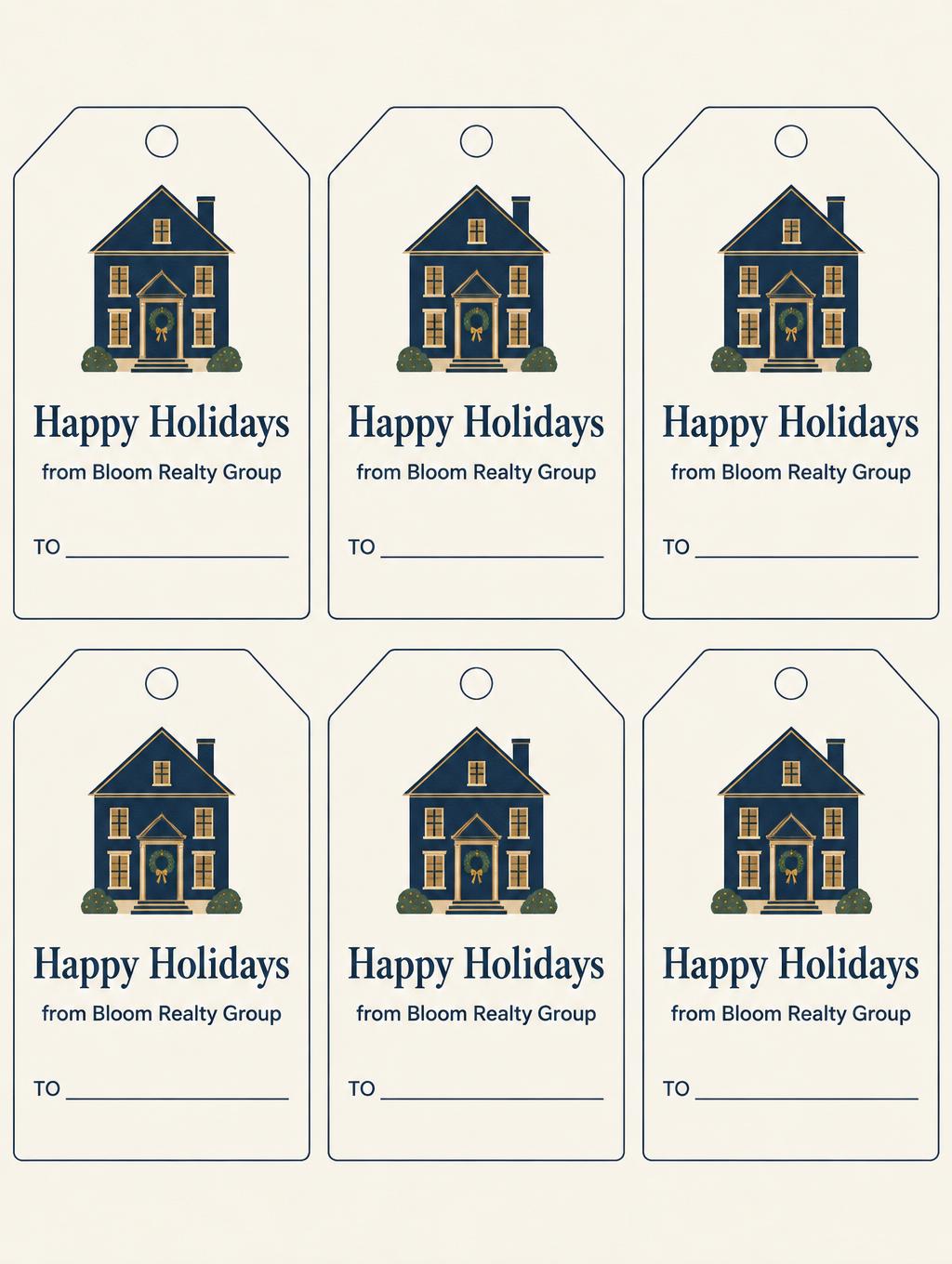 "Happy Holidays
from Bloom Realty Group
TO" — Navy Gold Stationery | AI Text Effect Generator