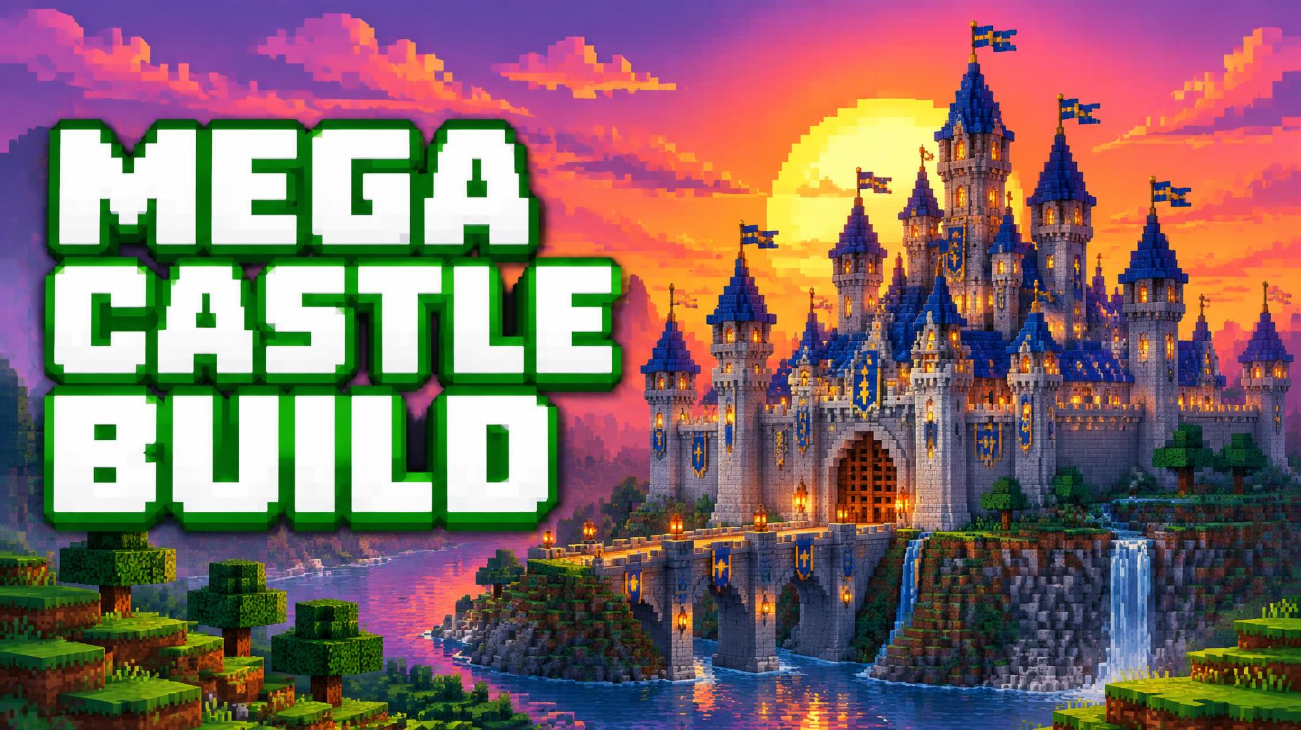 "MEGA CASTLE BUILD" — Voxel Sunset | AI Text Effect Generator