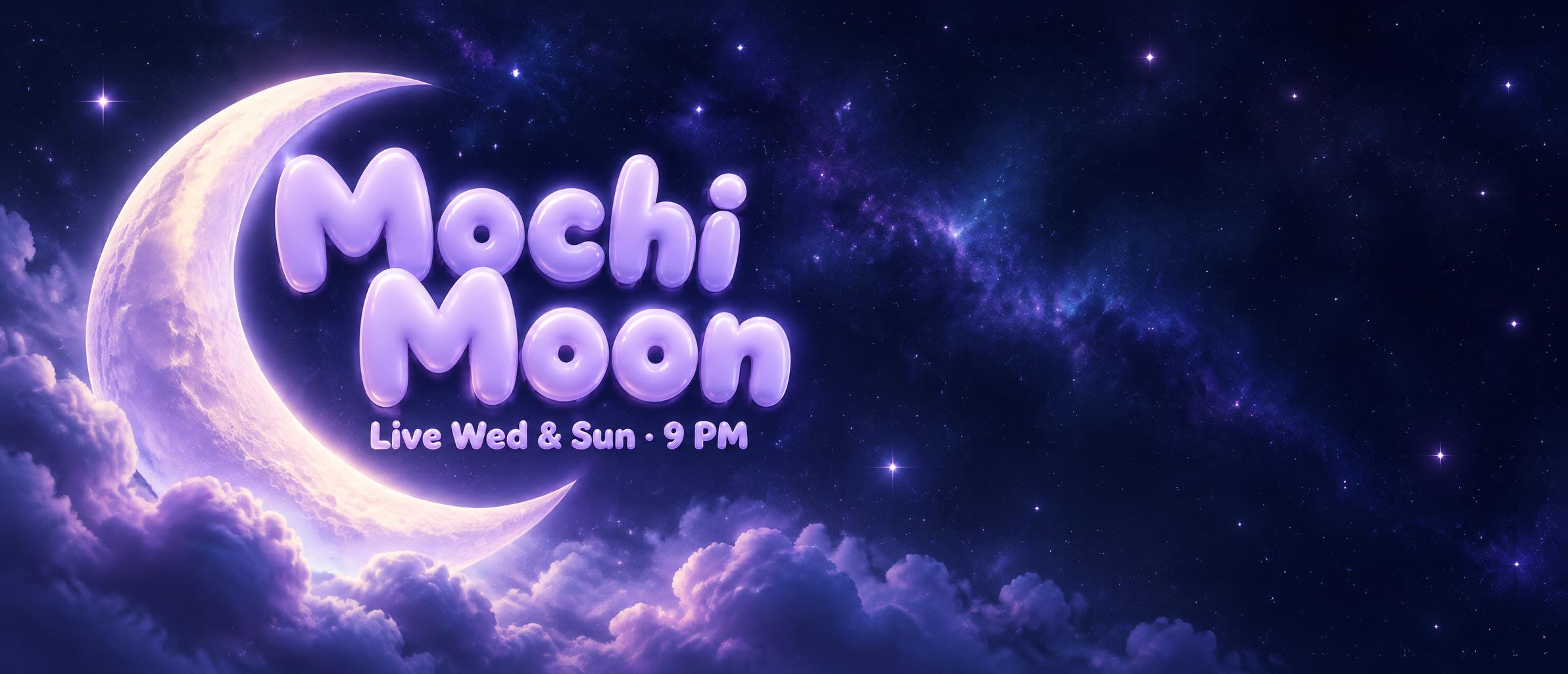 "Mochi Moon
Live Wed & Sun · 9 PM" — Lilac Moonlight | AI Text Effect Generator