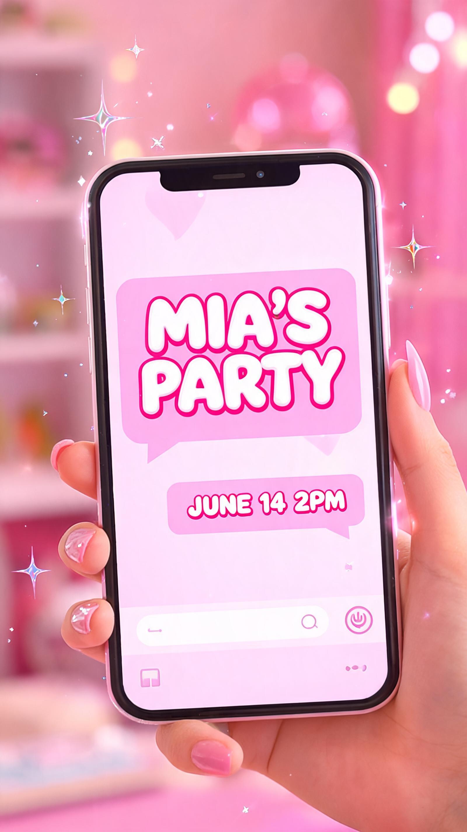 "MIA'S PARTY
JUNE 14 2PM" — Barbie | AI Text Effect Generator