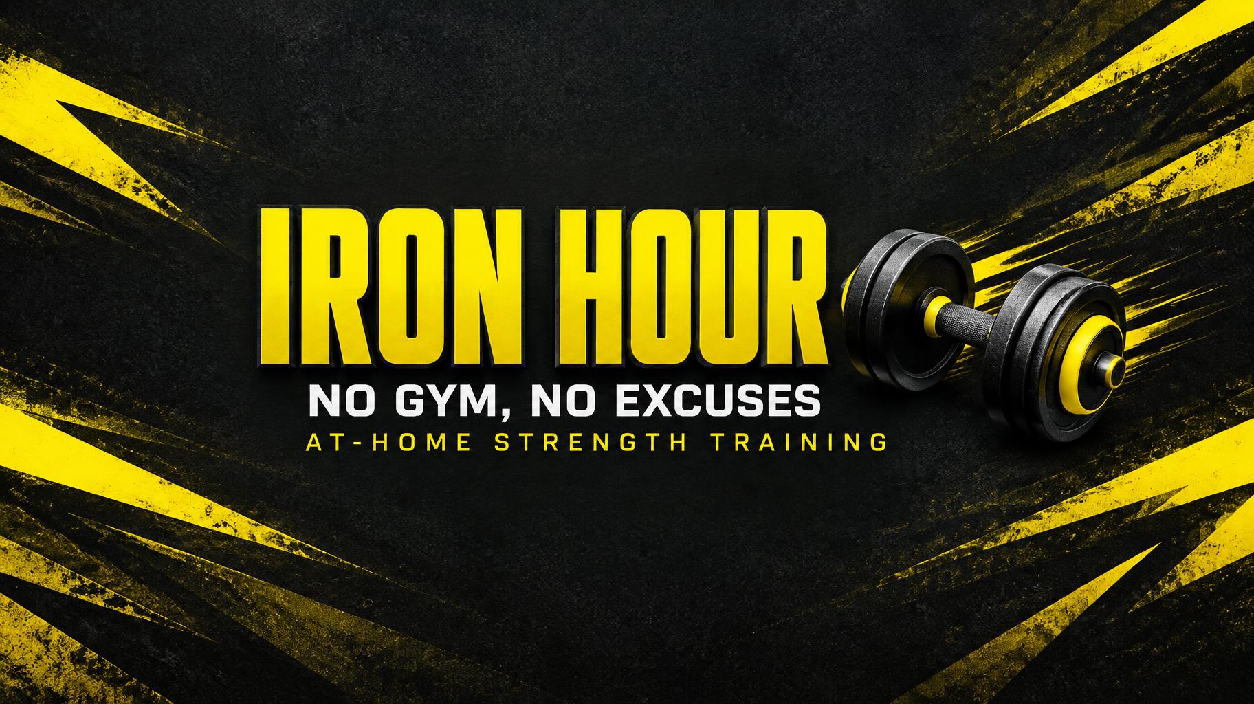 "IRON HOUR
No gym, no excuses
AT-HOME STRENGTH TRAINING" — Contraste AthléTique | AI Text Effect Generator