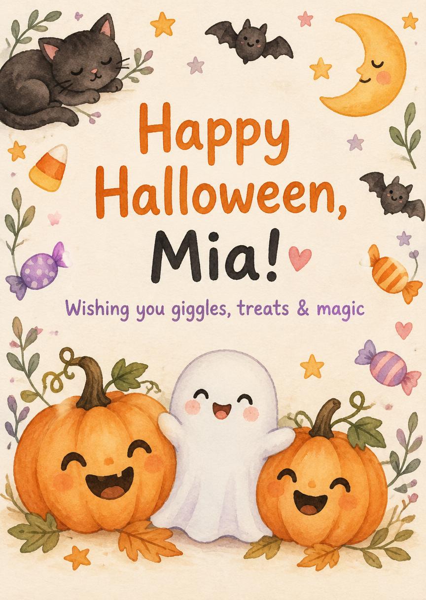 Happy Halloween, Mia!
Wishing you giggles, treats & magic — Cute Halloween