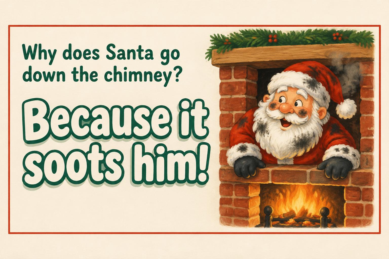 "Why does Santa go down the chimney?
Because it soots him!" — Hearthside Gouache | AI Text Effect Generator