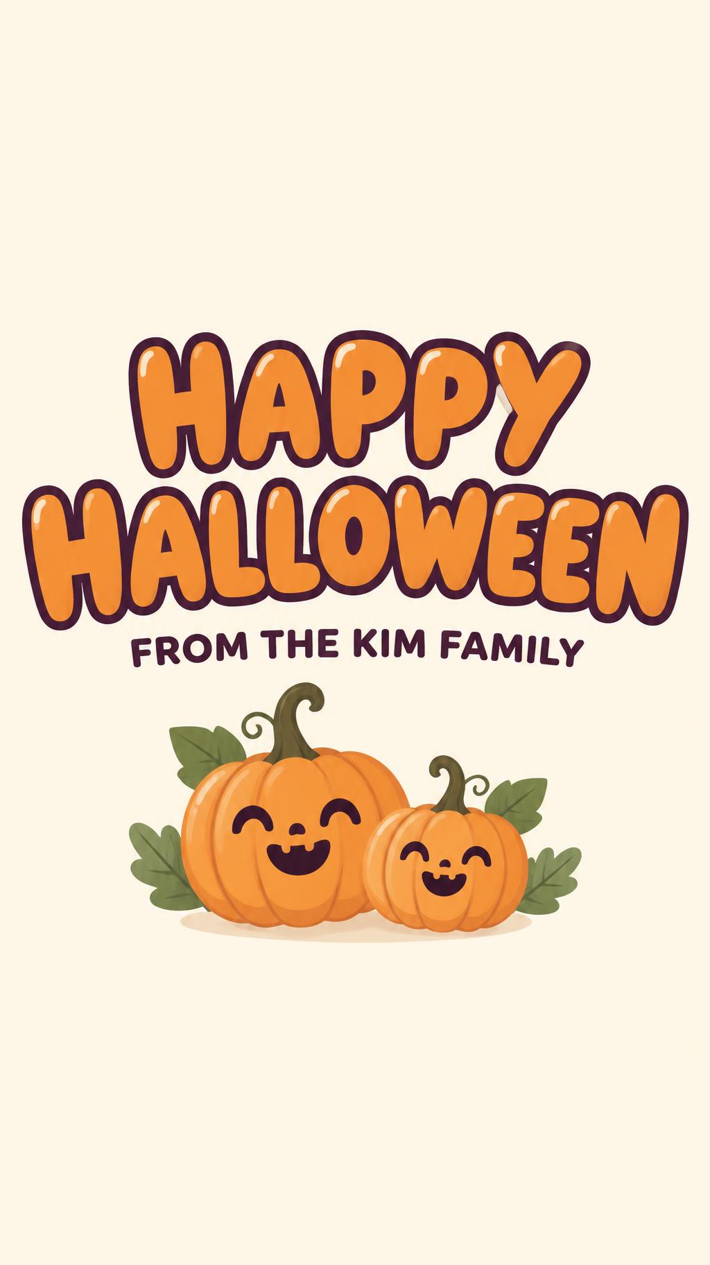 "HAPPY HALLOWEEN
FROM THE KIM FAMILY" — Pumpkin Patch Simple | AI Text Effect Generator