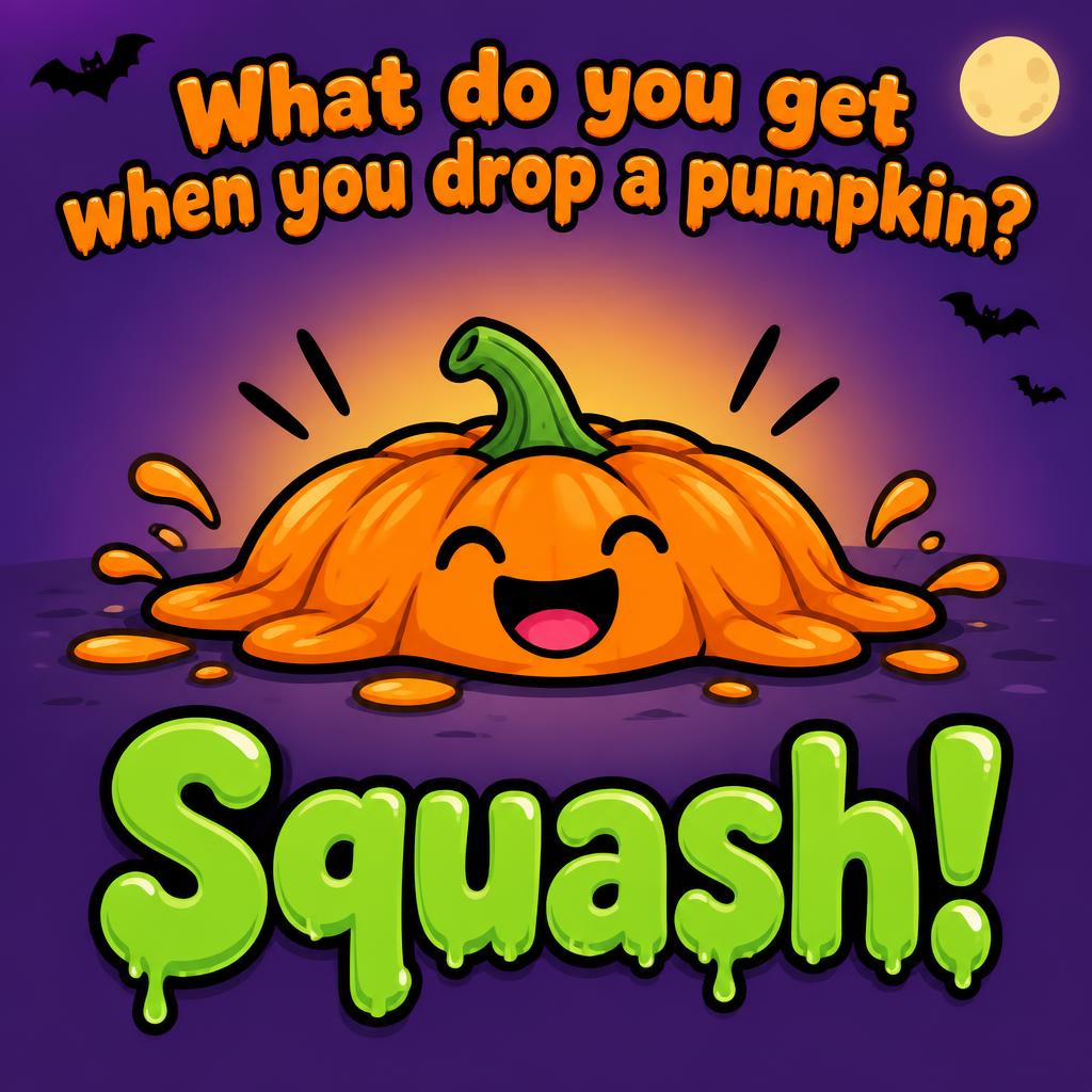 "What do you get when you drop a pumpkin?
Squash!" — Halloween text effect