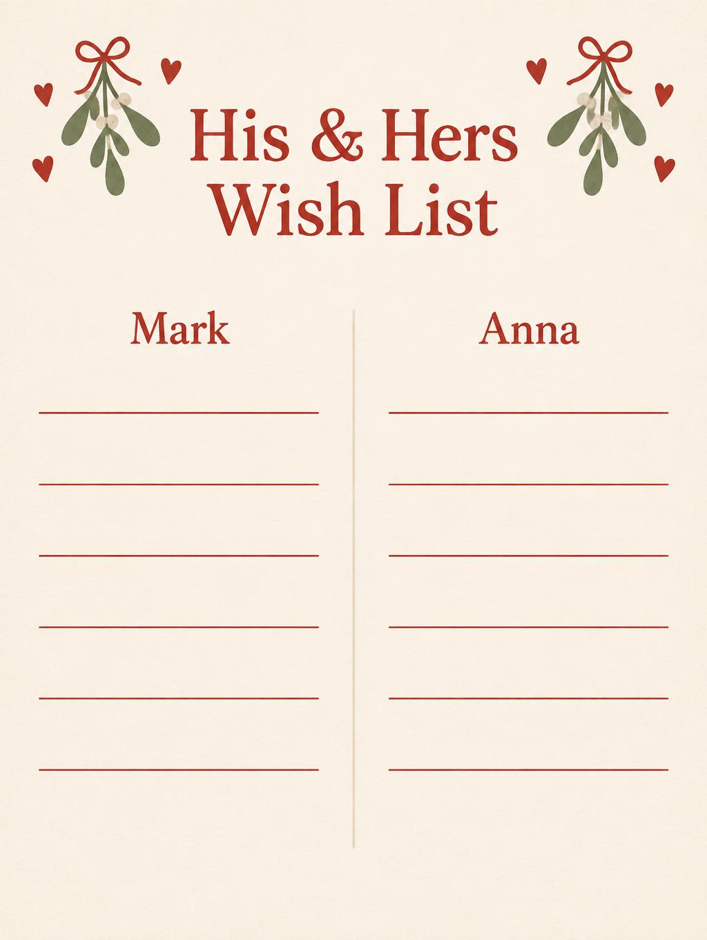 "His & Hers Wish List
Mark
Anna" — Creamy Holiday Keepsake | AI Text Effect Generator
