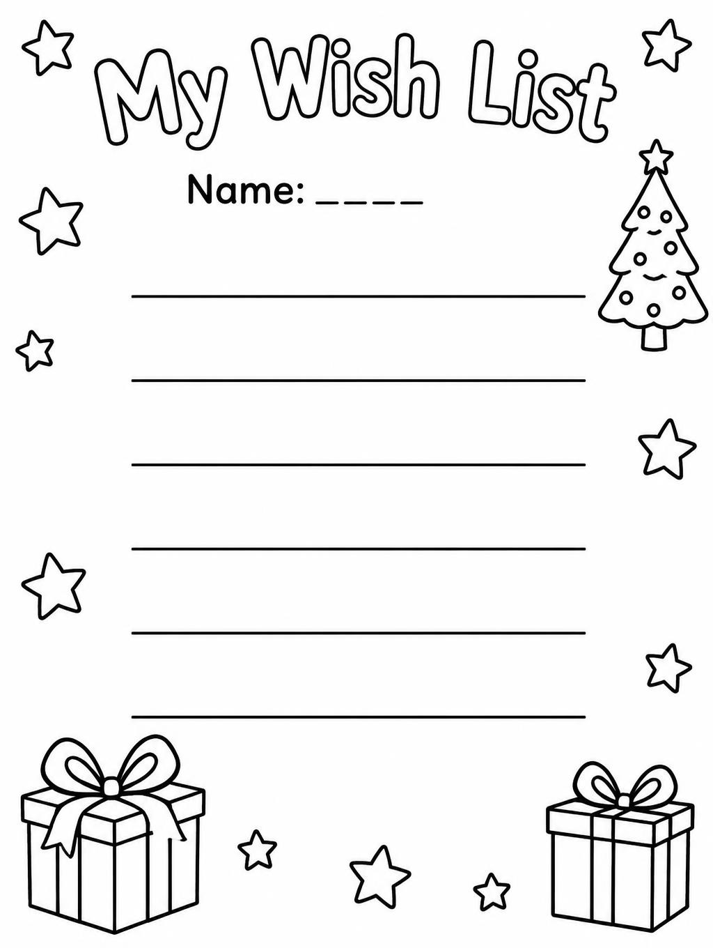"My Wish List
Name: ____" — Cheerful Ink Outline | AI Text Effect Generator