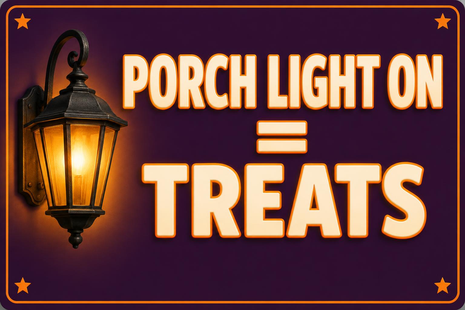 "PORCH LIGHT ON = TREATS" — Porchlight Enamel | AI Text Effect Generator