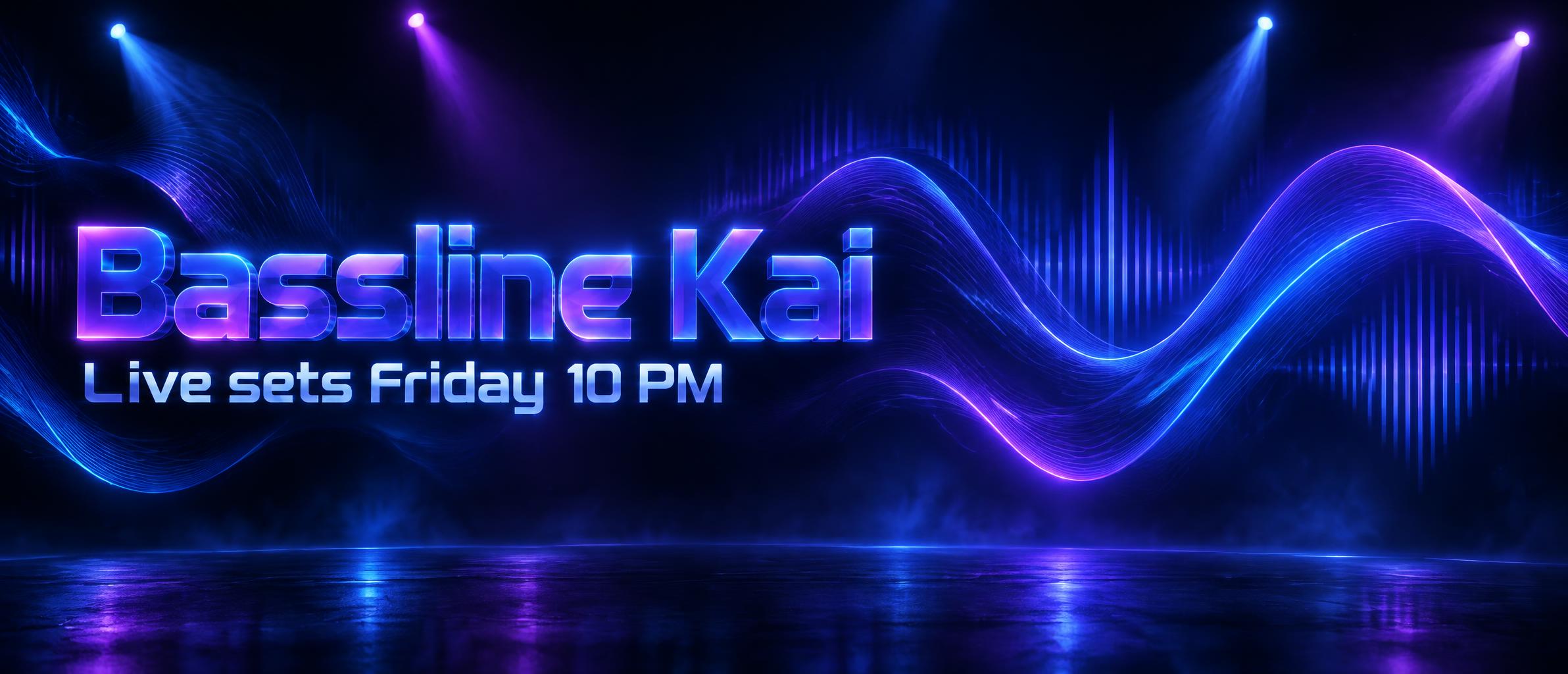 "Bassline Kai
Live sets Friday 10 PM" — Ondes NéOn | AI Text Effect Generator