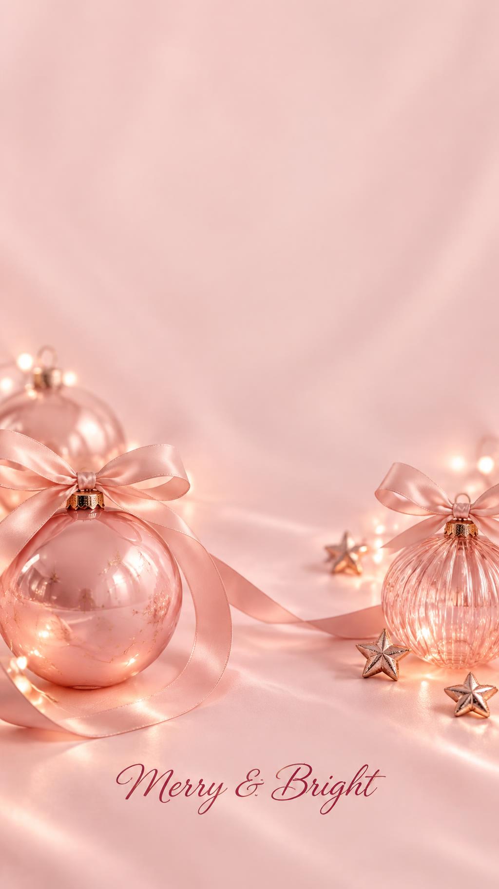 "Merry & Bright" — Blush Satin Christmas text effect