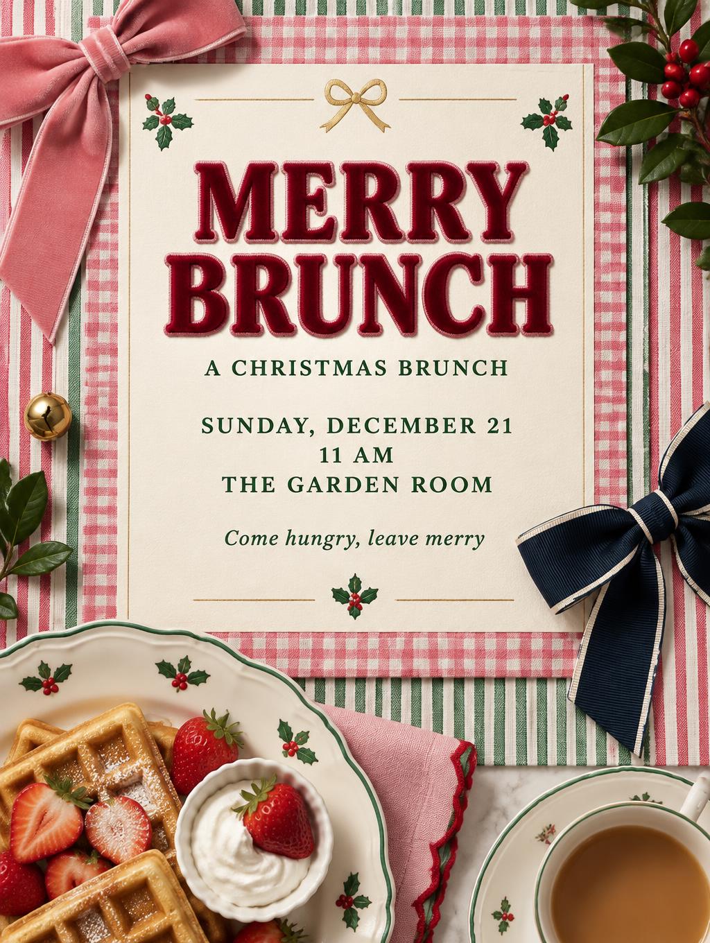 MERRY BRUNCH
A CHRISTMAS BRUNCH
SUNDAY, DECEMBER 21
11 AM
THE GARDEN ROOM
Come hungry, leave merry