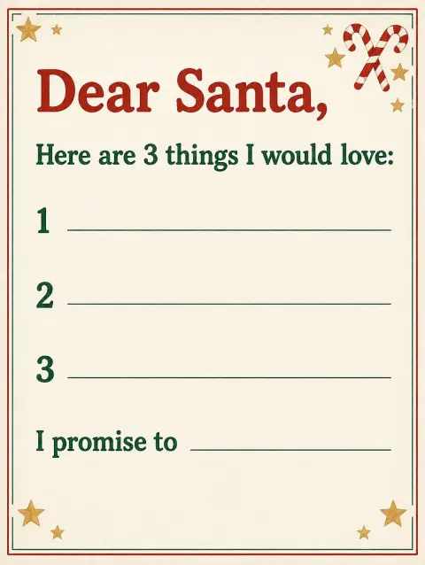 "Dear Santa,
Here are 3 things I would love:
1
2
3
I promise to" — Bright North Pole Paper text effect