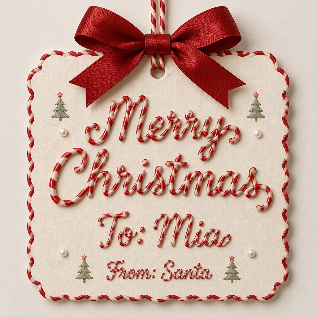 "Merry Christmas
To: Mia
From: Santa" — Coquette Christmas | AI Text Effect Generator