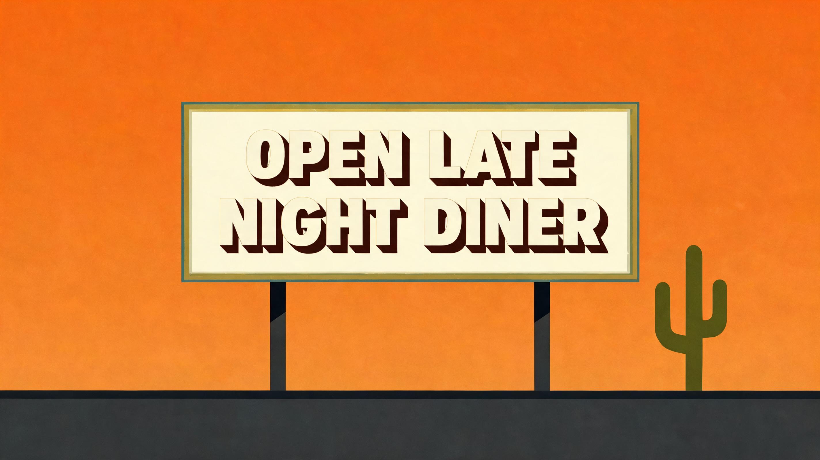 "OPEN LATE NIGHT DINER" — Kagemoji text effect