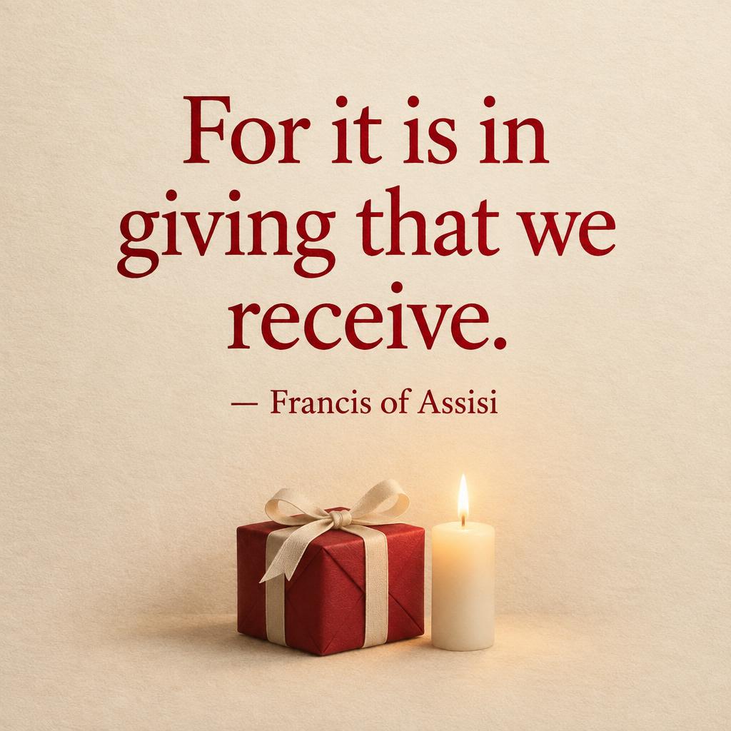 "For it is in giving that we receive.
— Francis of Assisi" — Candlelit Paper Still-Life | AI Text Effect Generator