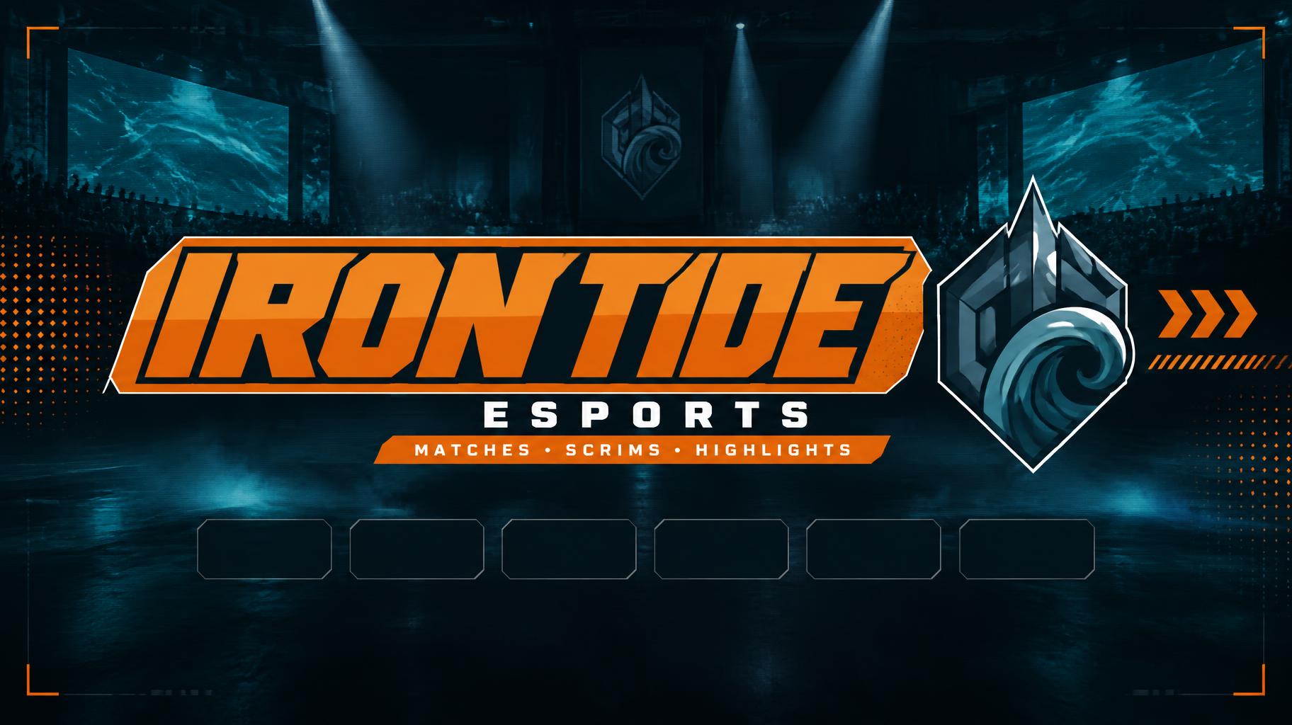 "IRON TIDE
ESPORTS
MATCHES • SCRIMS • HIGHLIGHTS" — Esports | AI Text Effect Generator