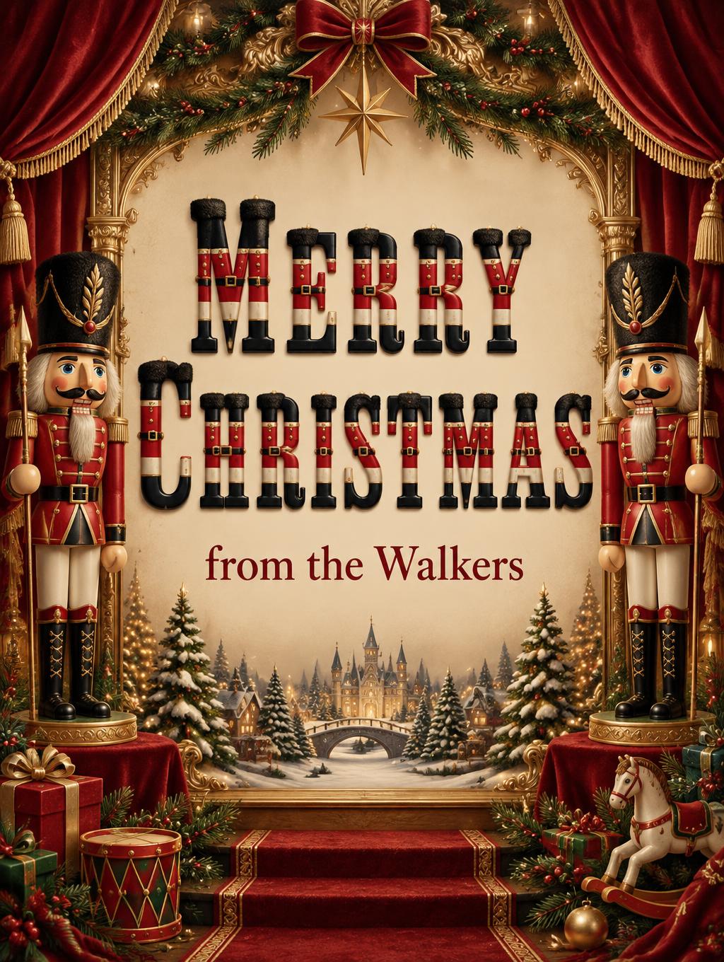 "Merry Christmas
from the Walkers" — Nutcracker | AI Text Effect Generator
