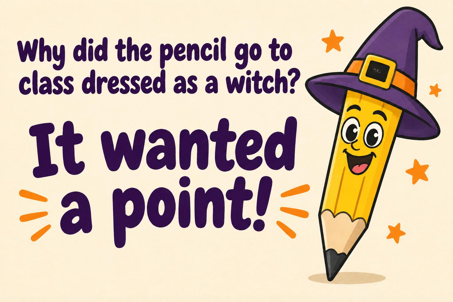 "It wanted a point!
Why did the pencil go to class dressed as a witch?" — Playful Paper Halloween | AI Text Effect Generator