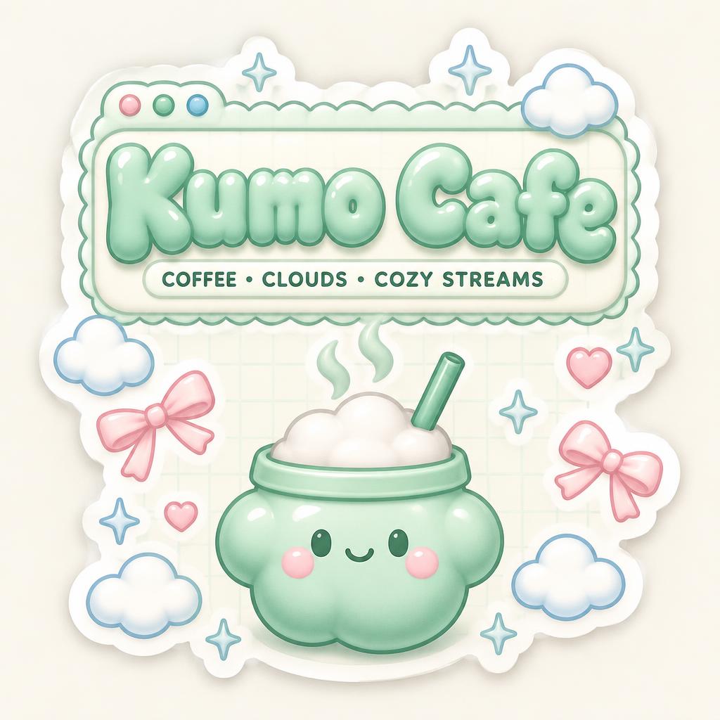 "Kumo Cafe
COFFEE • CLOUDS • COZY STREAMS" — Kawaii | AI Text Effect Generator