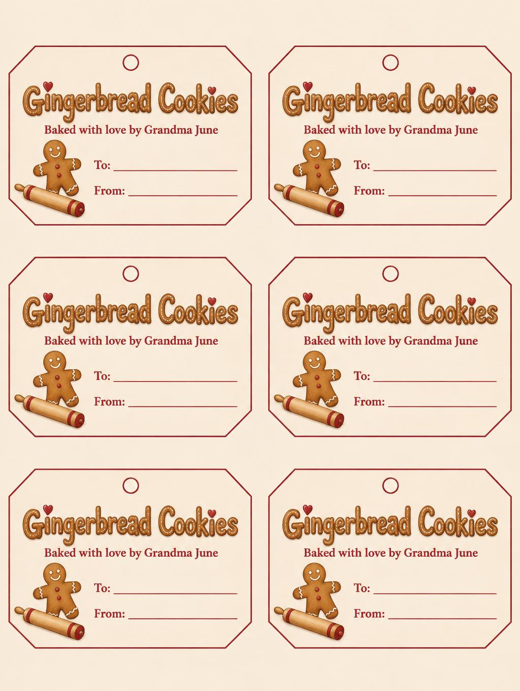 Gingerbread Cookies
Baked with love by Grandma June
To:
From: — Intercambio de galletas