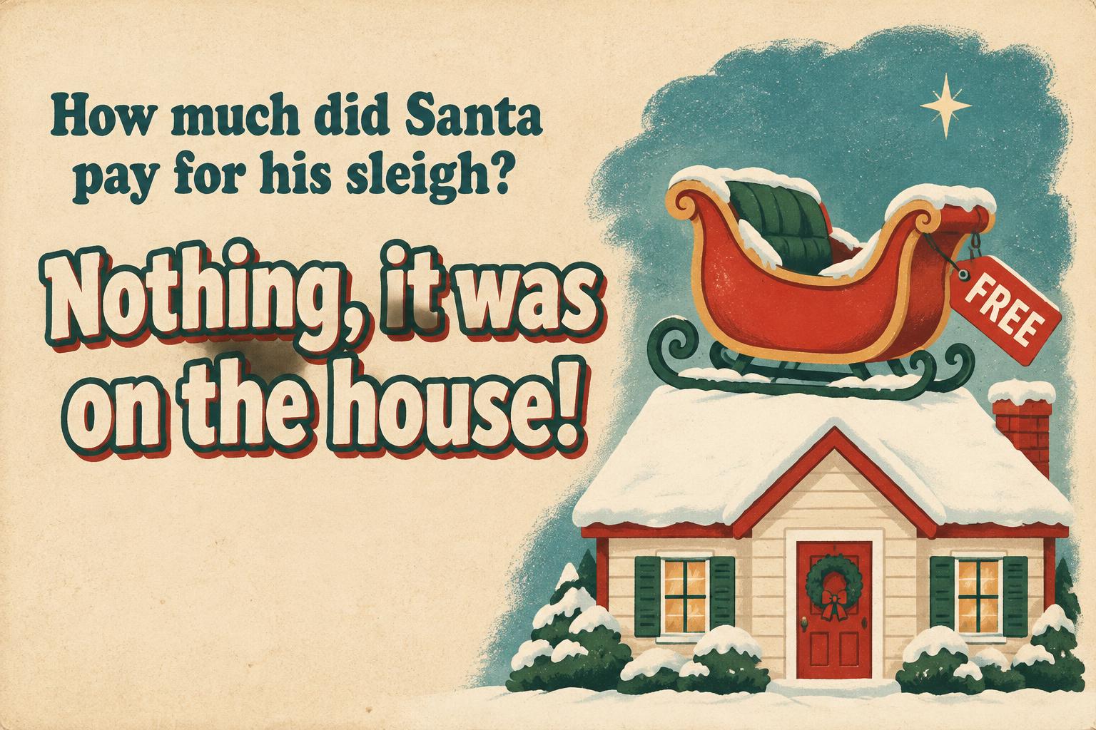 "How much did Santa pay for his sleigh?
Nothing, it was on the house!
FREE" — Vintage Christmas | AI Text Effect Generator