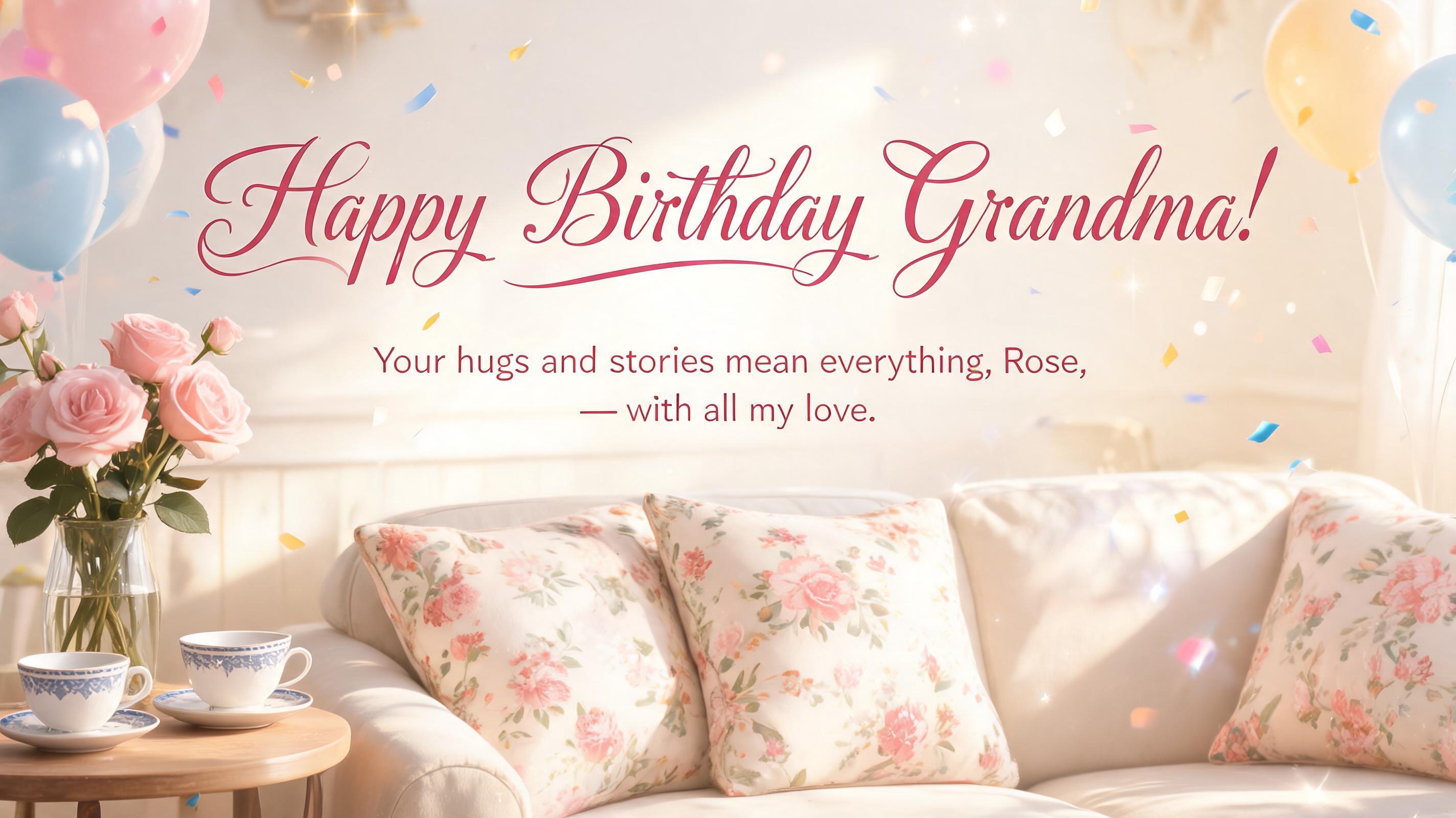 "Happy Birthday Grandma!
Your hugs and stories mean everything, Rose — with all my love." — Birthday | AI Text Effect Generator