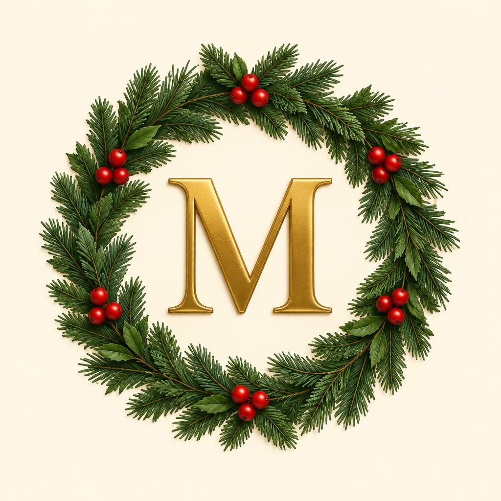 "M" — Keepsake Evergreen | AI Text Effect Generator