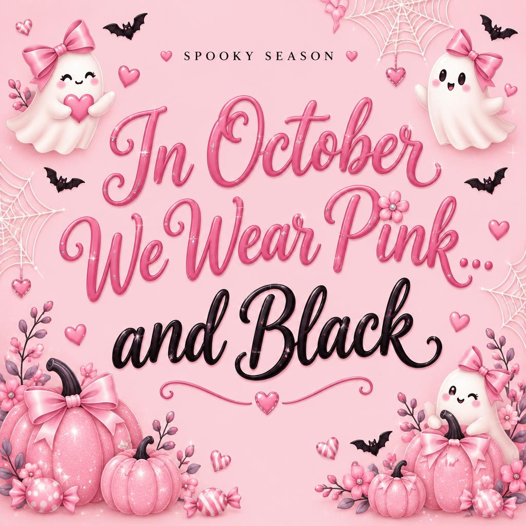 "In October We Wear Pink... and Black
SPOOKY SEASON" — Pink Halloween | AI Text Effect Generator