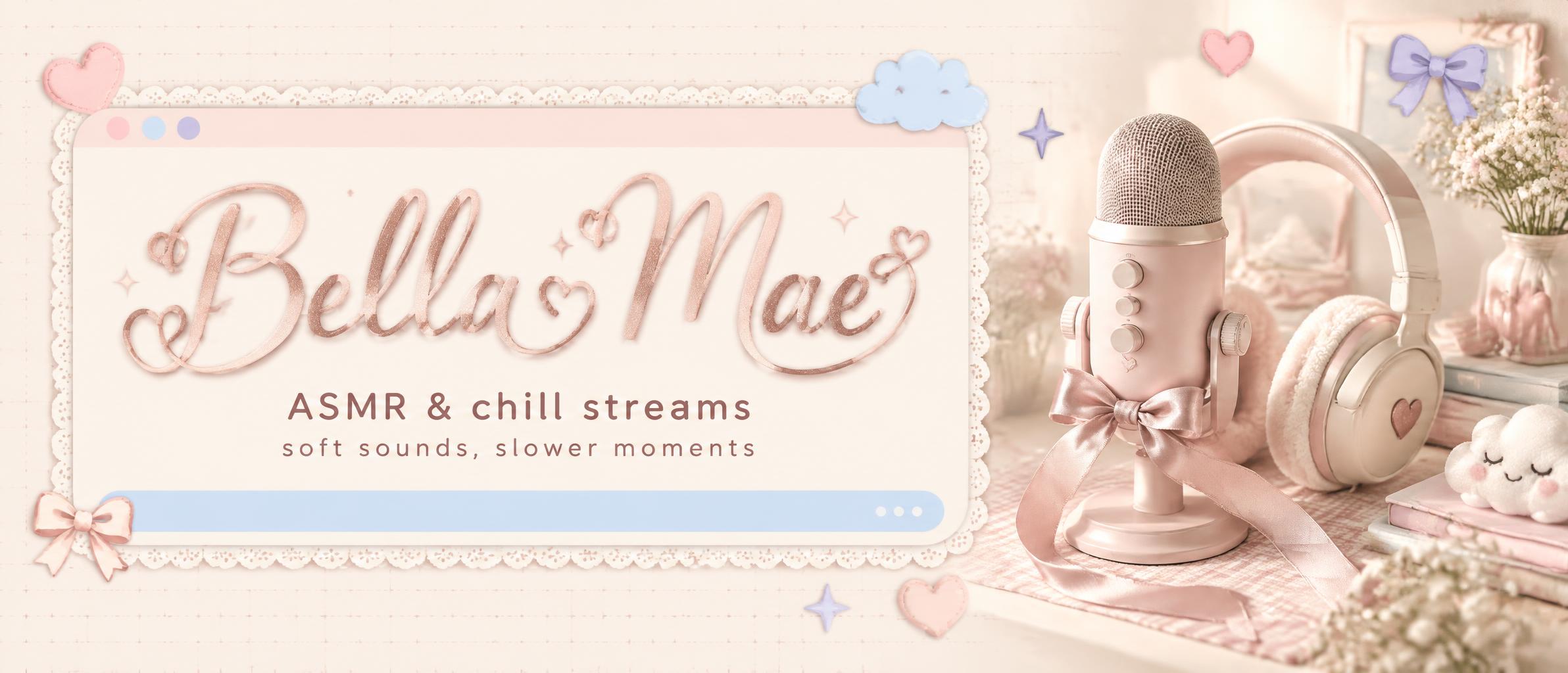 "Bella Mae
ASMR & chill streams
soft sounds, slower moments" — Kawaii | AI Text Effect Generator