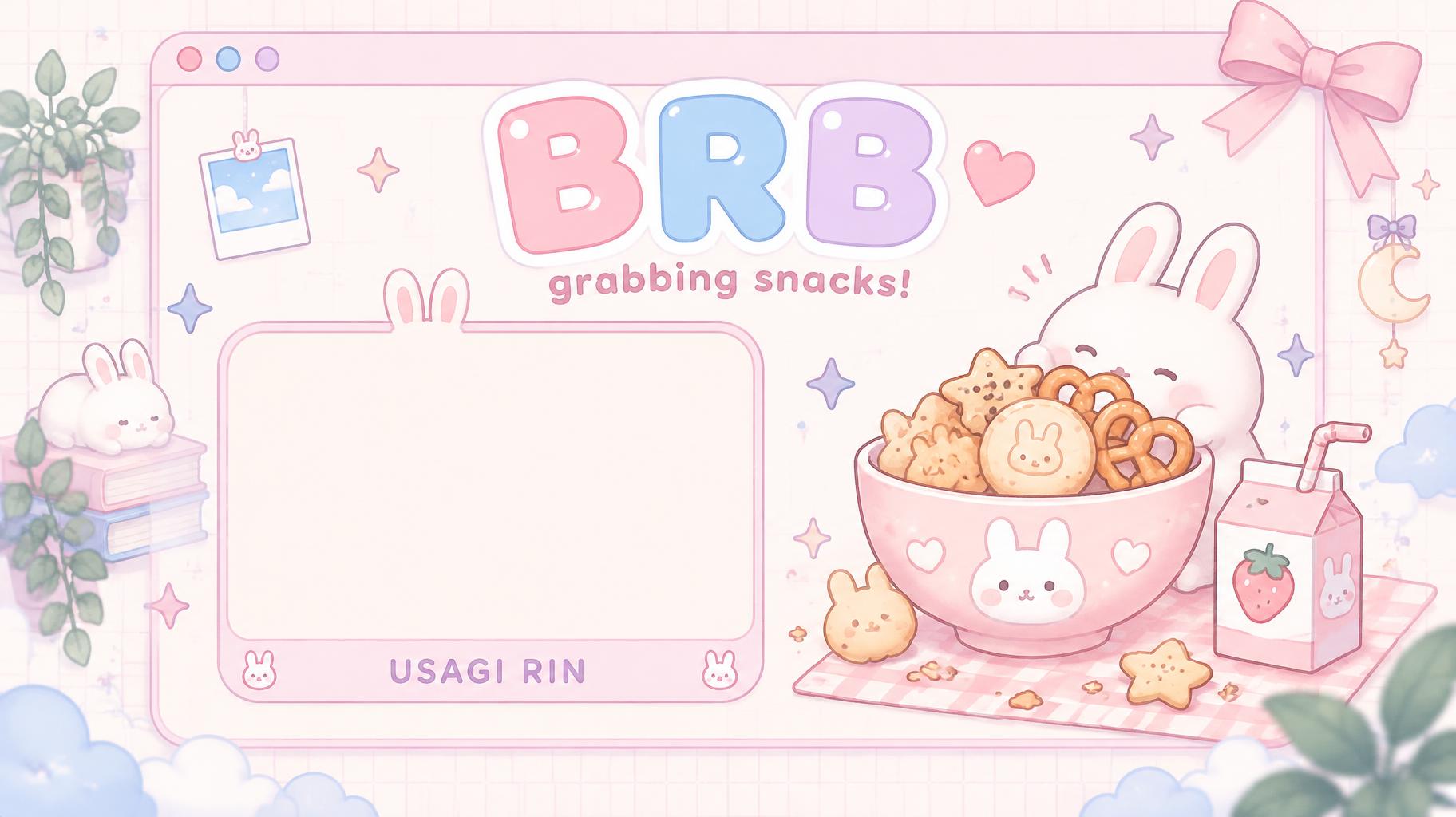 "BRB
grabbing snacks!
USAGI RIN" — Kawaii text effect