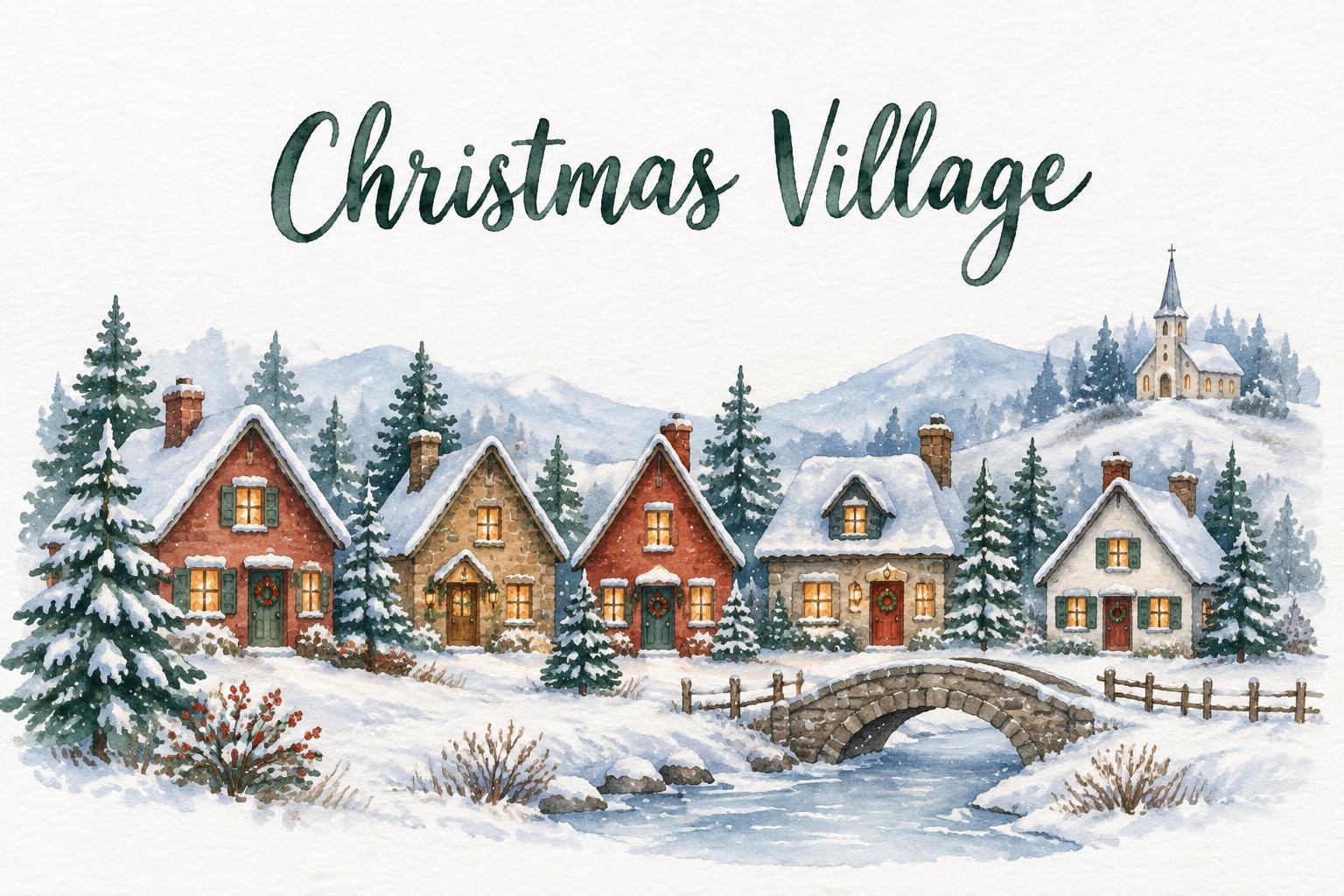 "Christmas Village" — Watercolor Christmas | AI Text Effect Generator