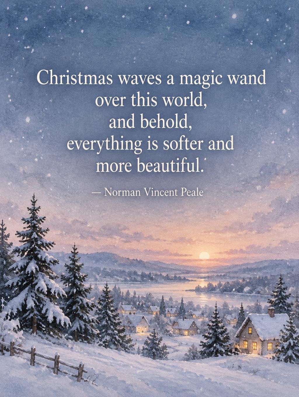 "Christmas waves a magic wand over this world, and behold, everything is softer and more beautiful.
— Norman Vincent Peale" — Dusk Watercolor | AI Text Effect Generator