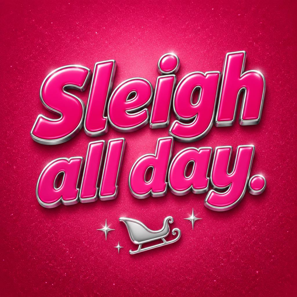 "Sleigh all day." — Pink Chrome Cheer | AI Text Effect Generator