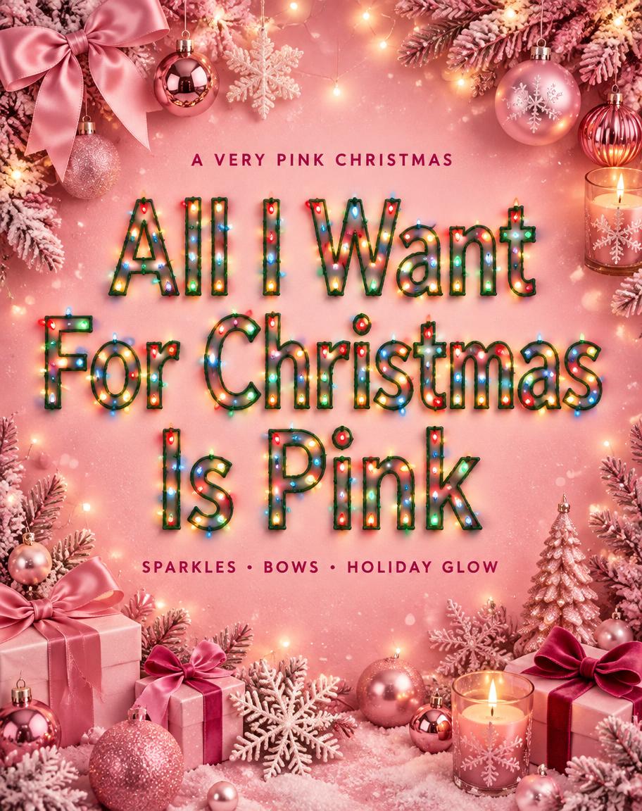 "All I Want For Christmas Is Pink
A VERY PINK CHRISTMAS
SPARKLES • BOWS • HOLIDAY GLOW" — Pink Christmas | AI Text Effect Generator