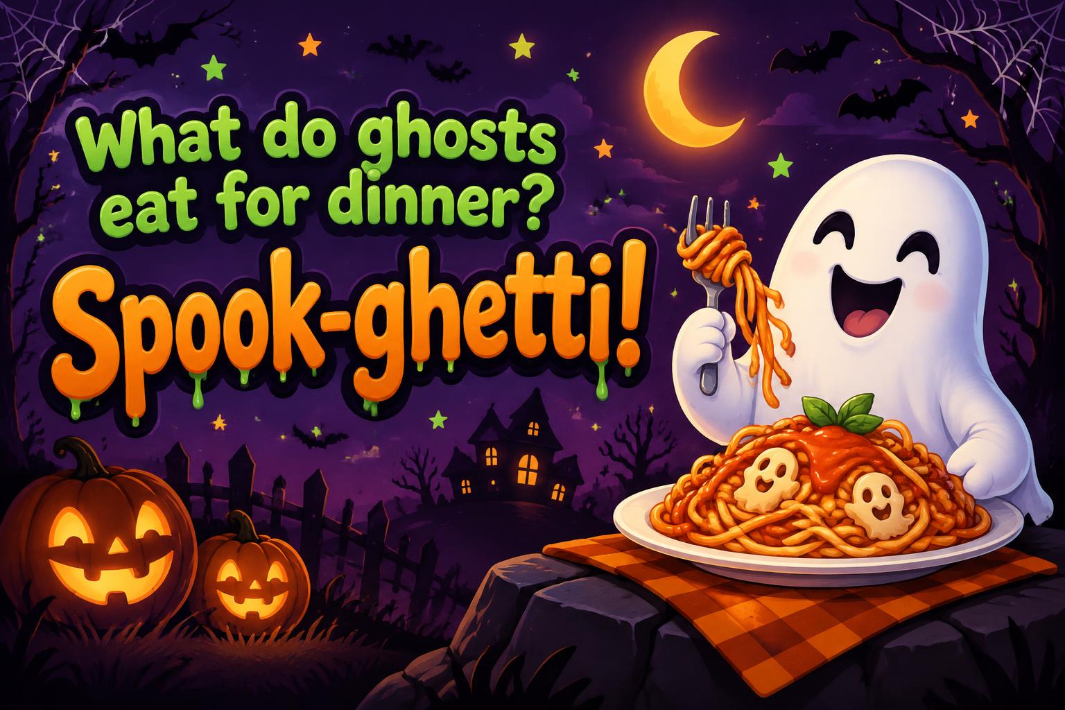 "What do ghosts eat for dinner?
Spook-ghetti!" — Halloween | AI Text Effect Generator