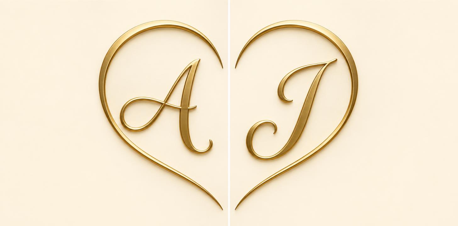 "A
J" — Cream Foil Romance | AI Text Effect Generator