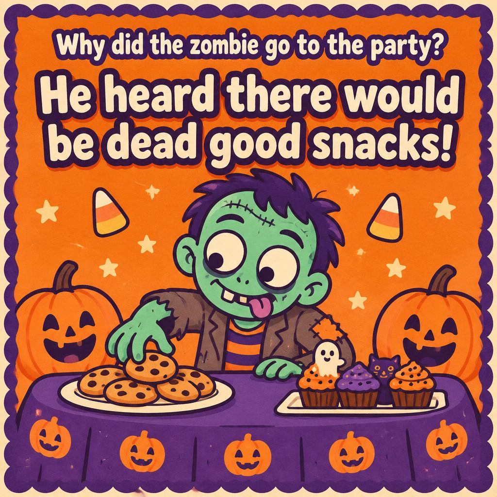 "Why did the zombie go to the party?
He heard there would be dead good snacks!" — Candy-Shop Halloween | AI Text Effect Generator