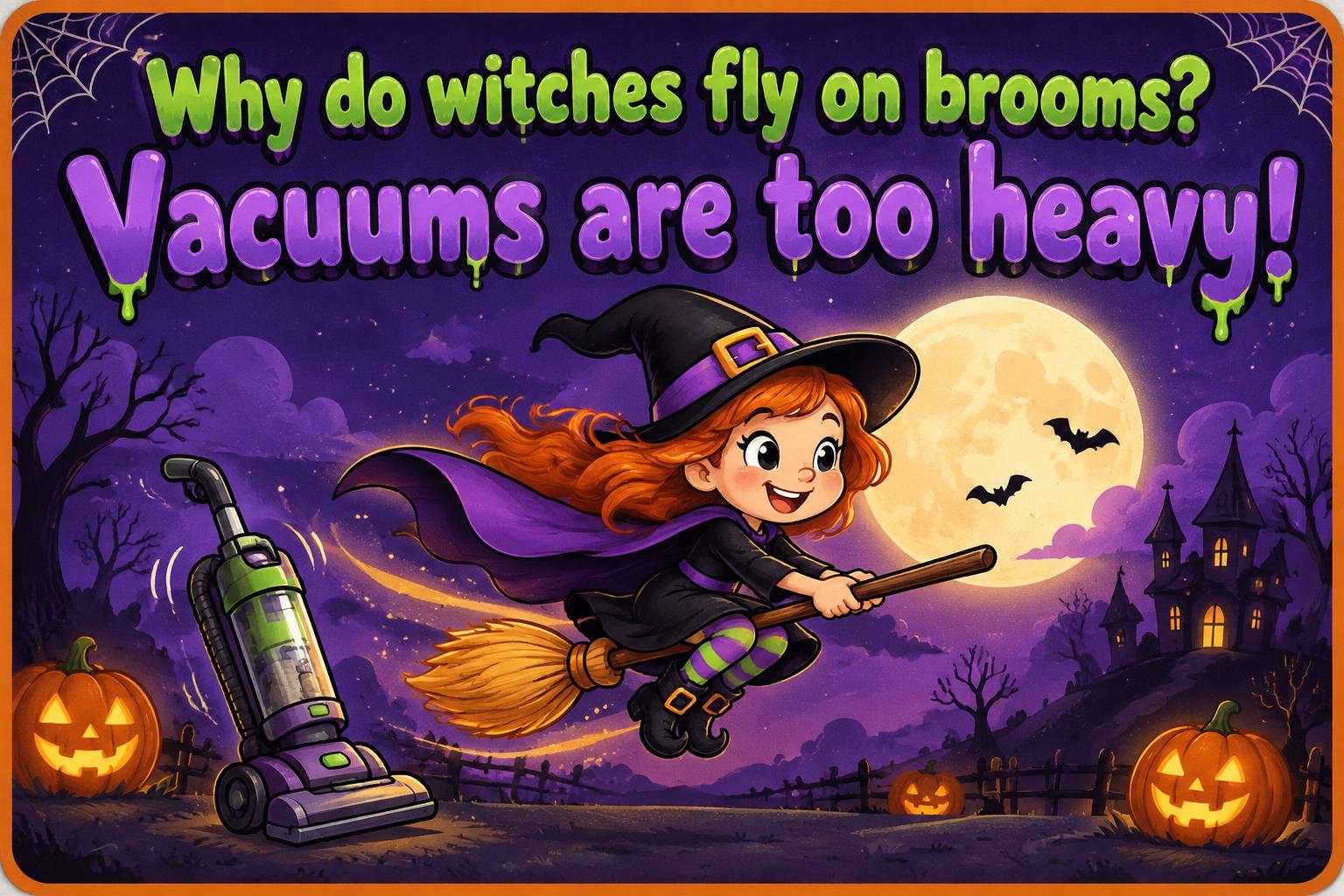 "Why do witches fly on brooms?
Vacuums are too heavy!" — Halloween text effect