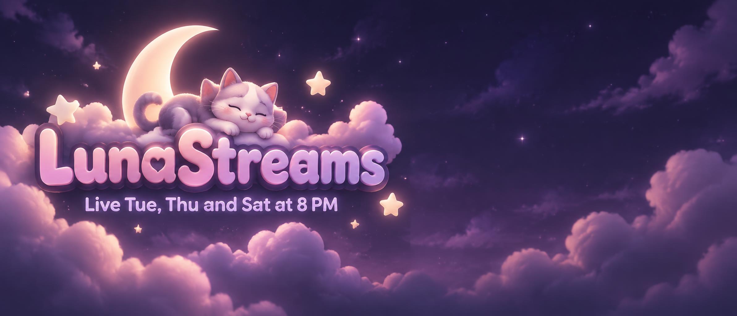 "LunaStreams
Live Tue, Thu and Sat at 8 PM" — Pastel Cloud Glow | AI Text Effect Generator