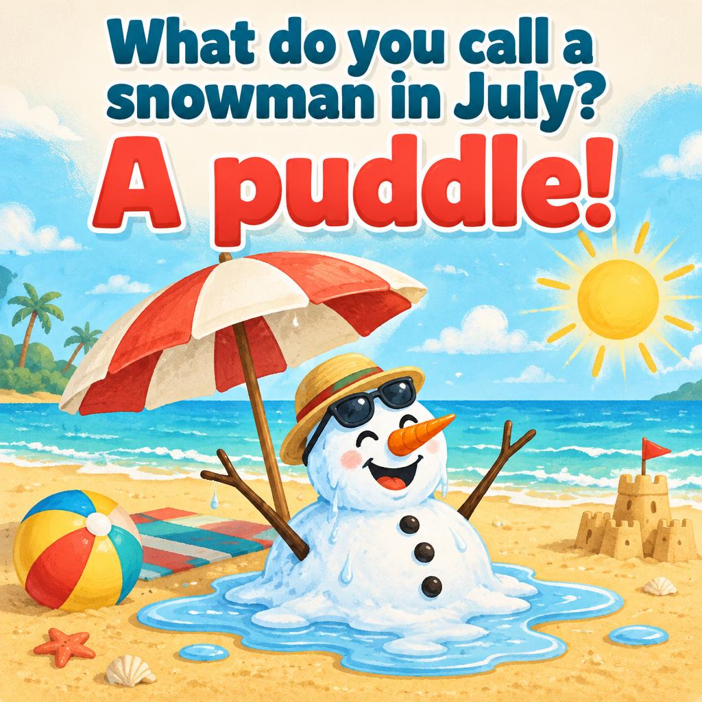 "What do you call a snowman in July?
A puddle!" — Sunny Storybook | AI Text Effect Generator