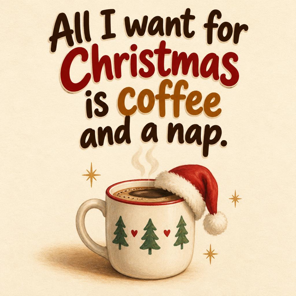"All I want for Christmas is coffee and a nap." — Cozy Holiday Print | AI Text Effect Generator