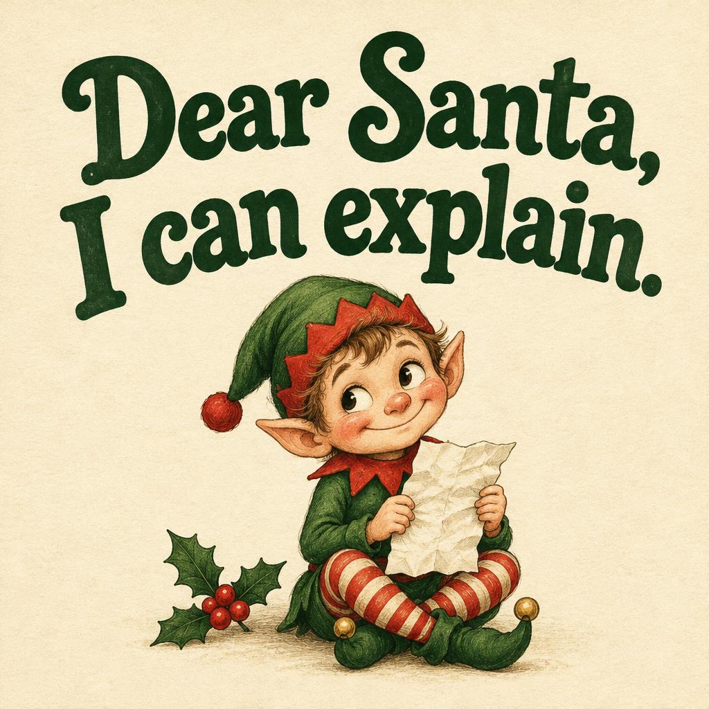 "Dear Santa, I can explain." — Storybook Mischief | AI Text Effect Generator